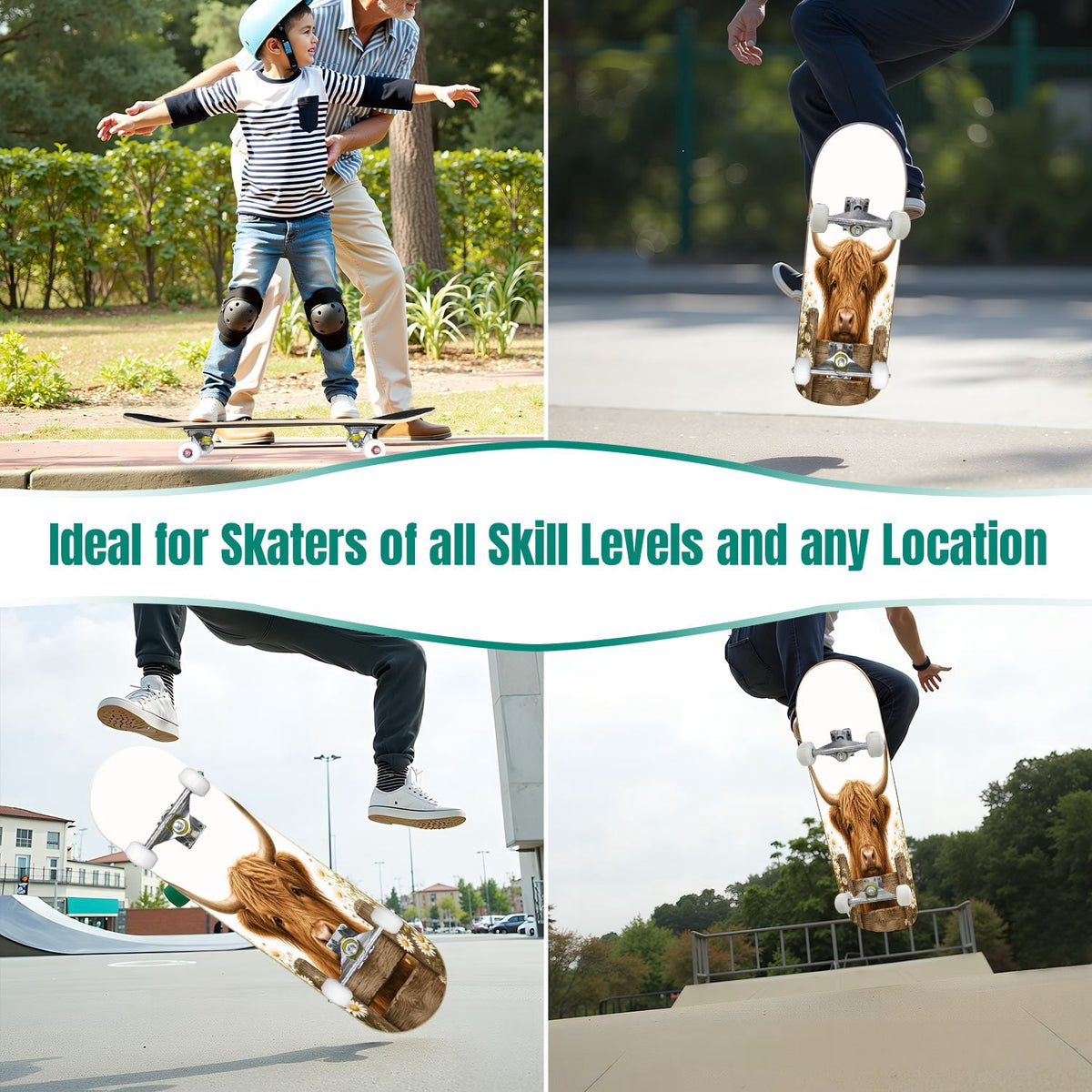 Forest Tree Wood Green Pine Trees Autumn Leaves Fog Misty 31" x 8" Complete Skateboard, 7-Ply Canadian Maple Double Kick Trick Board for Kids and Beginners Adult Gifts