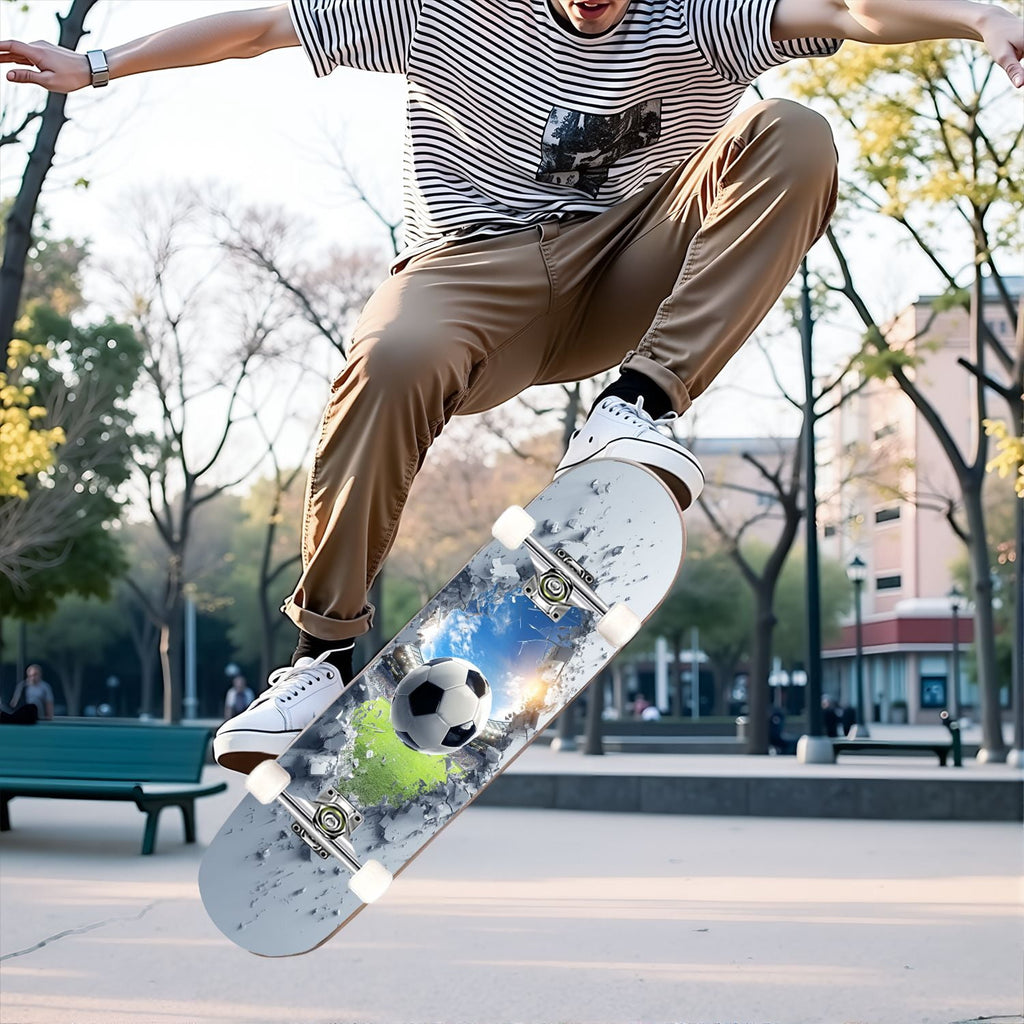 31"x8" Complete Skateboards for Beginners,baseball stadium giant baseballs sunset sky Double Kick 7 Ply Canadian Maple Deck Skateboard with Wheels, Gifts for Kids Teens