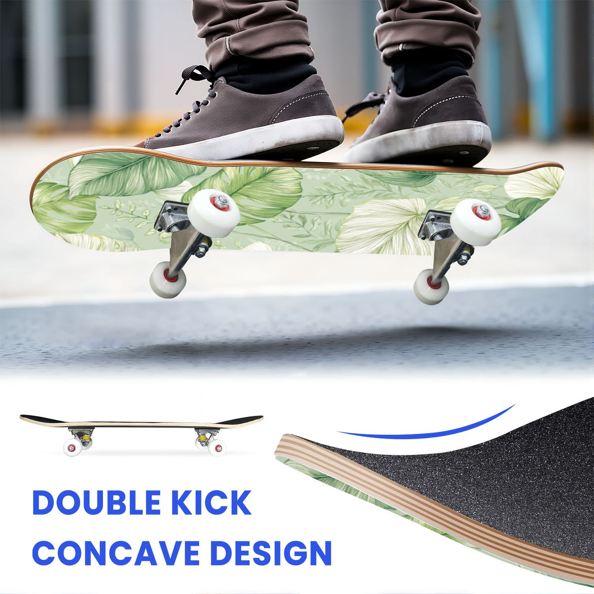 31"x8" Complete Skateboards for Beginners, Whimsical Butterfly Garden Watercolor Art Print Double Kick 7 Ply Canadian Maple Deck Skateboard with Wheels, Gifts for Kids Teens
