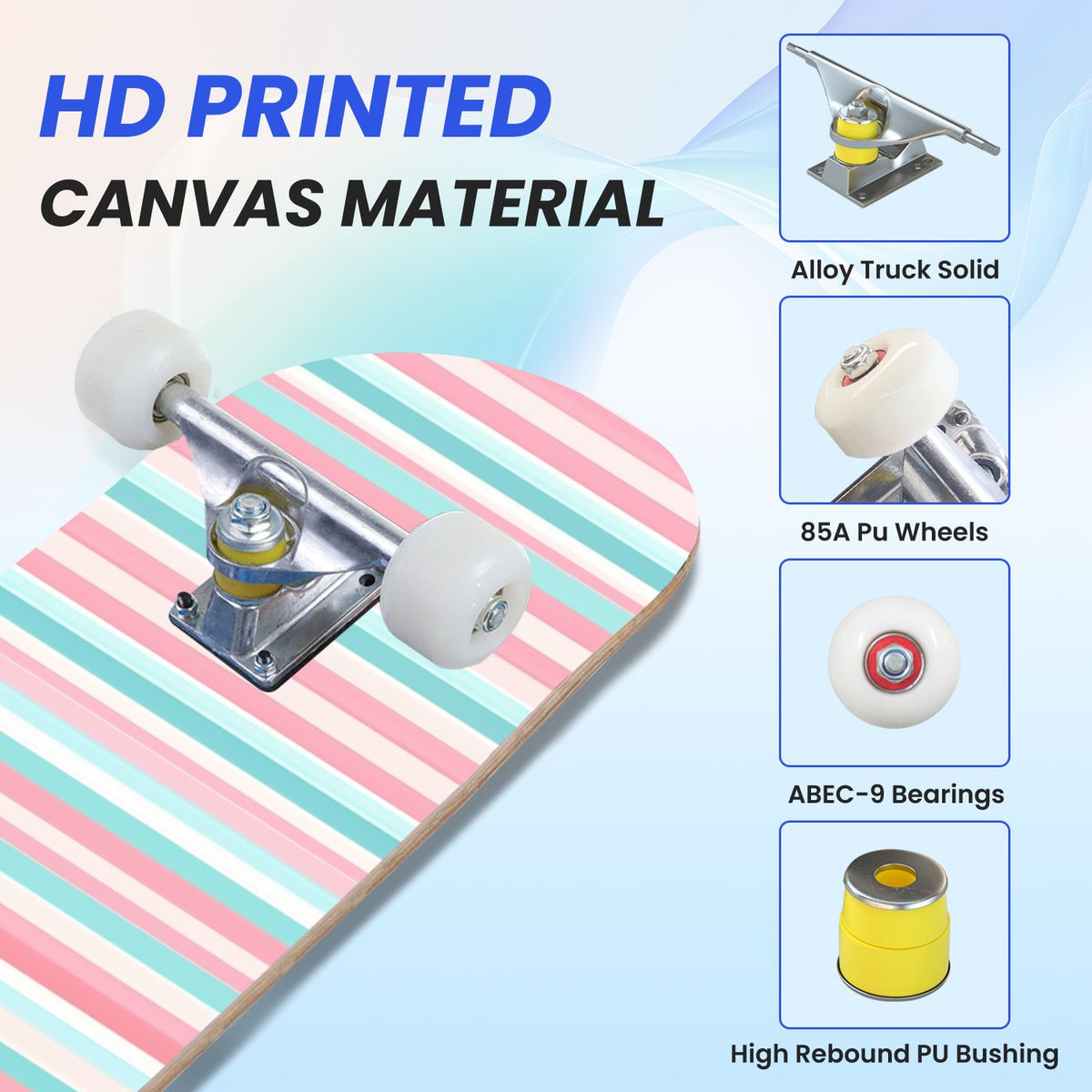 31"x8" Complete Skateboards for Beginners, Idyllic Tropical Beach Turquoise Water Golden Sand Shoreline Double Kick 7 Ply Canadian Maple Deck Skateboard with Wheels, Gifts for Kids Teens