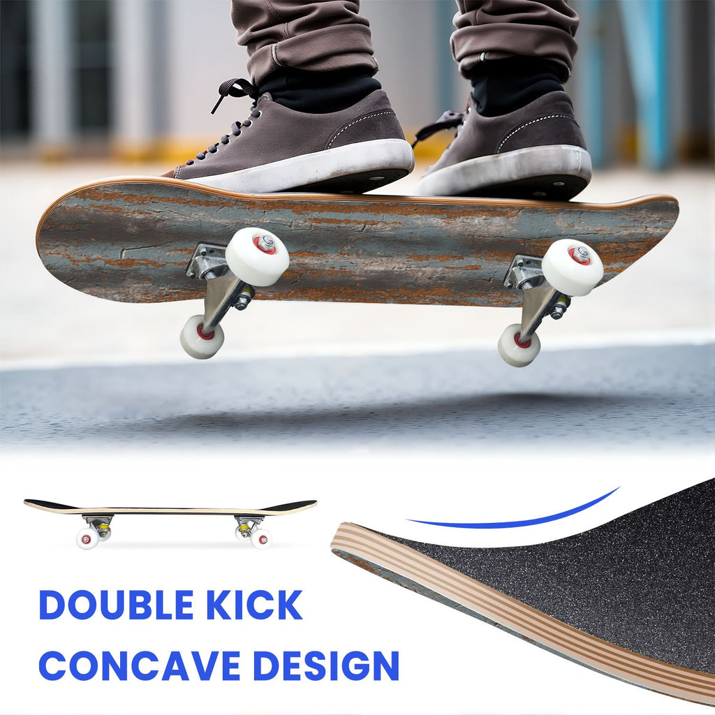 31"x8" Complete Skateboards for Beginners, Vintage Forest Woodland Large Trees Leaves River Cottage Double Kick 7 Ply Canadian Maple Deck Skateboard with Wheels, Gifts for Kids Teens