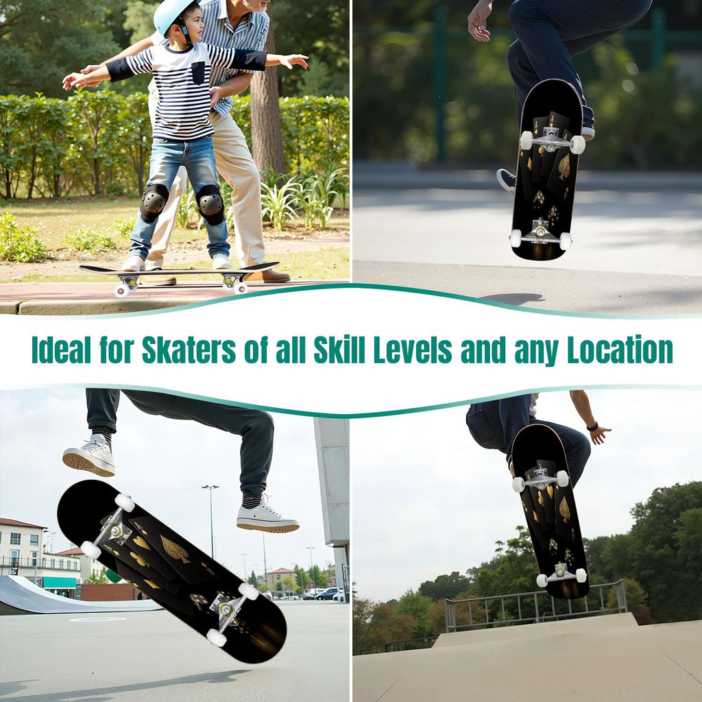 White Birch Tree Bark Natural Knots Horizontal Lines 31" x 8" Complete Skateboard, 7-Ply Canadian Maple Double Kick Trick Board for Kids and Beginners Adult Gifts