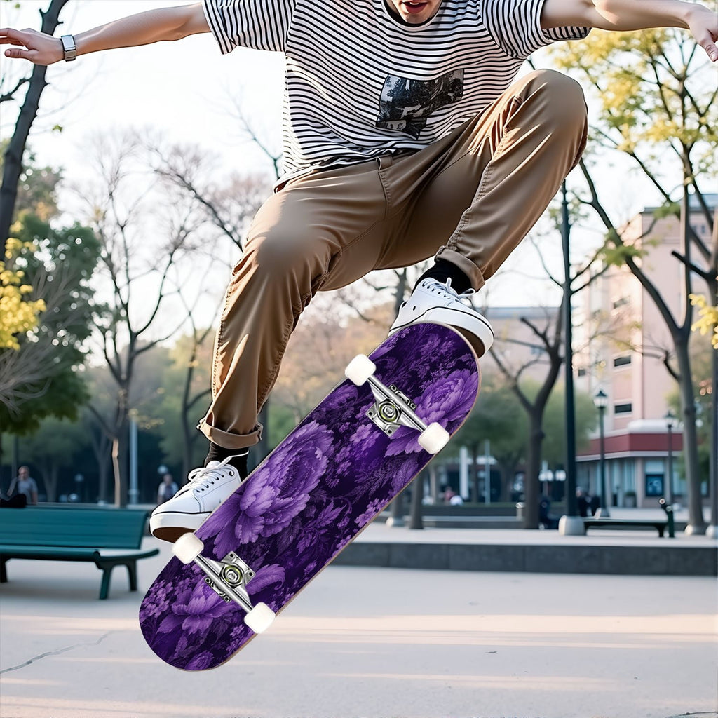 31"x8" Complete Skateboards for Beginners, Purple Celestial Moon Sun Art Floral Stars Double Kick 7 Ply Canadian Maple Deck Skateboard with Wheels, Gifts for Kids Teens