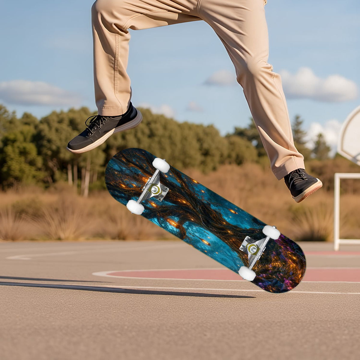 3D Nude Visual Effect Yellowish Brown Layered Chrysanthemum 31" x 8" Complete Skateboard, 7-Ply Canadian Maple Double Kick Trick Board for Kids and Beginners Adult Gifts