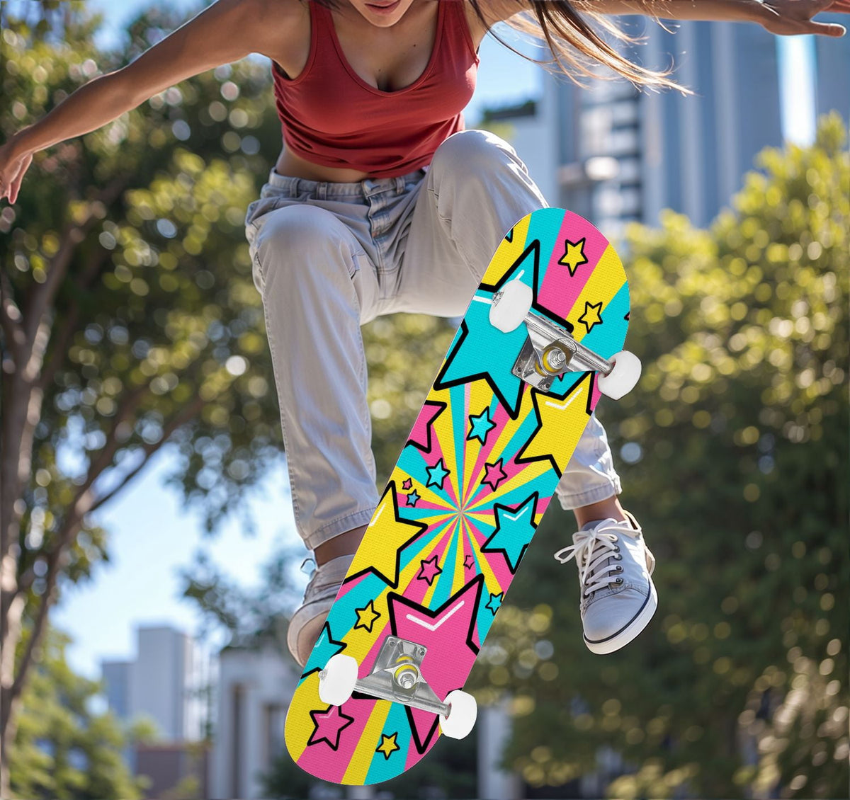 Complete Skateboard Vibrant Comic Eye 31 Inch 7-Ply Maple Skateboard with PU Wheels and Aluminum Trucks, Ready-to-Ride Skateboard for Beginners, Teens and Adults