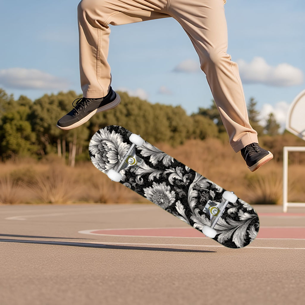 Vintage Floral Bird Sepia Tones 31" x 8" Complete Skateboard, 7-Ply Canadian Maple Double Kick Trick Board for Kids and Beginners Adult Gifts