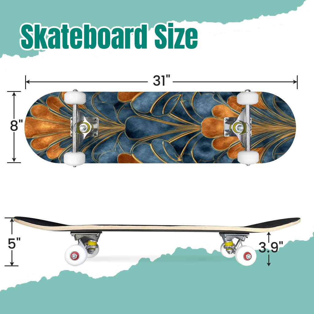 Starry Nebula Deep Blue Purple Tones Cosmic Clouds Stars 31" x 8" Complete Skateboard, 7-Ply Canadian Maple Double Kick Trick Board for Kids and Beginners Adult Gifts