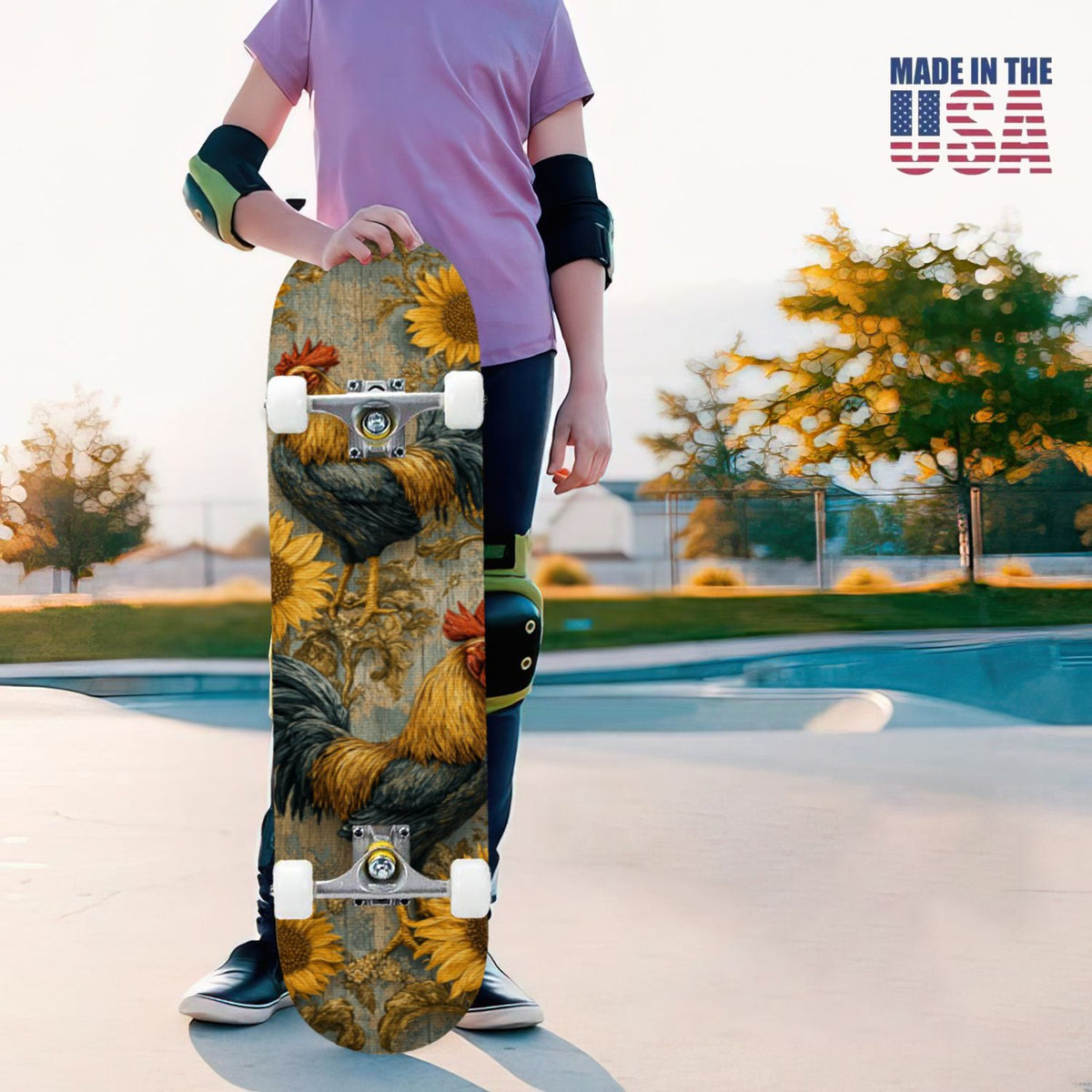 31"x8" Complete Skateboards for Beginners, White Birch Tree Bark Natural Knots Horizontal Lines Double Kick 7 Ply Canadian Maple Deck Skateboard with Wheels, Gifts for Kids Teens