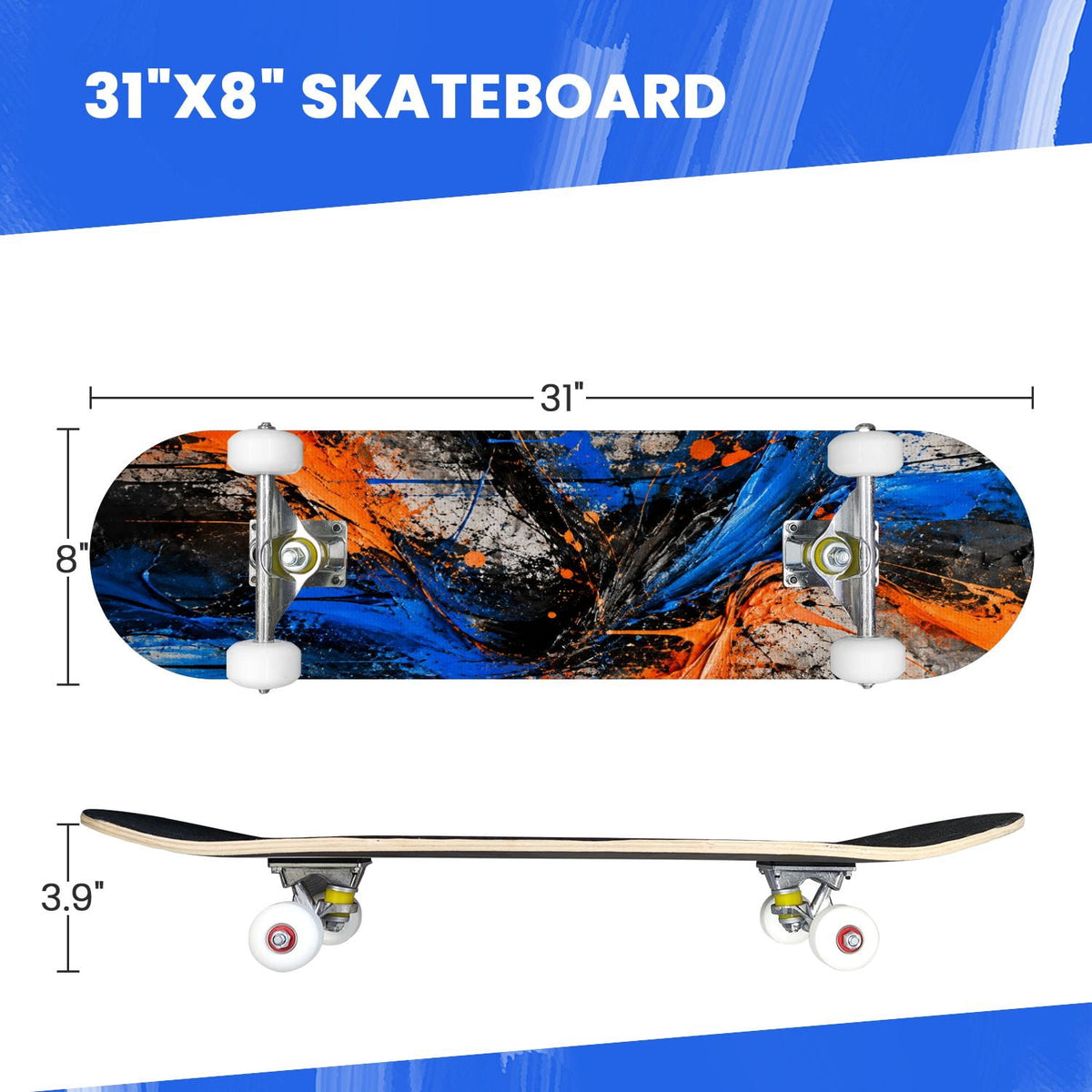 Complete Skateboard Golden Retriever Dog Portrait 31 Inch 7-Ply Maple Skateboard with PU Wheels and Aluminum Trucks, Ready-to-Ride Skateboard for Beginners, Teens and Adults