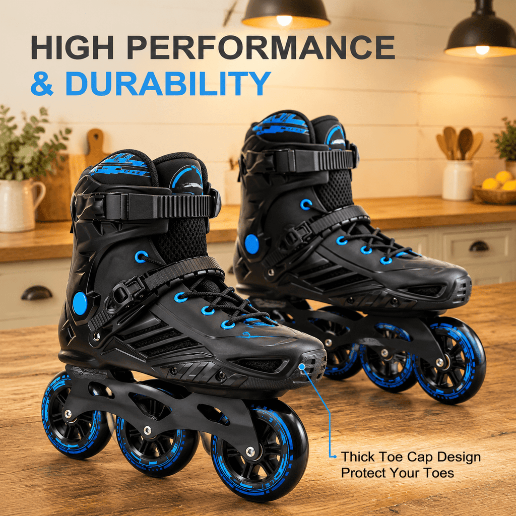Black Men5.5-6/Women6.5-7/25cm 3-Wheel Inline Skates for Adult Fitness Speed Racing
