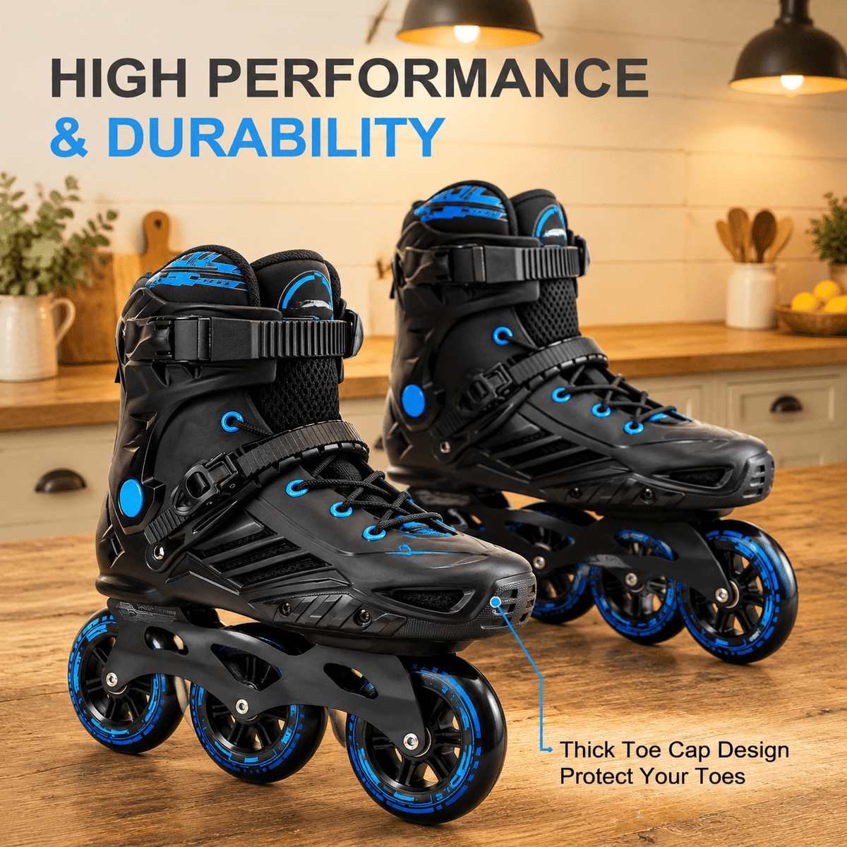 Black Men5.5-6/Women6.5-7/25cm 3-Wheel Inline Skates for Adult Fitness Speed Racing