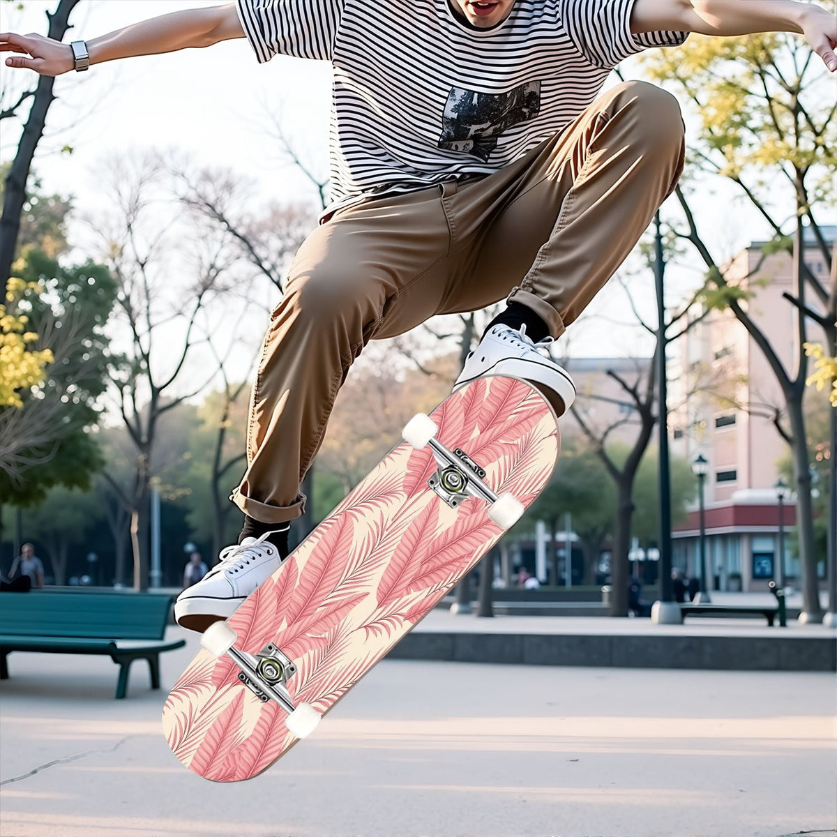 31"x8" Complete Skateboards for Beginners, Idyllic Tropical Beach Turquoise Water Golden Sand Shoreline Double Kick 7 Ply Canadian Maple Deck Skateboard with Wheels, Gifts for Kids Teens