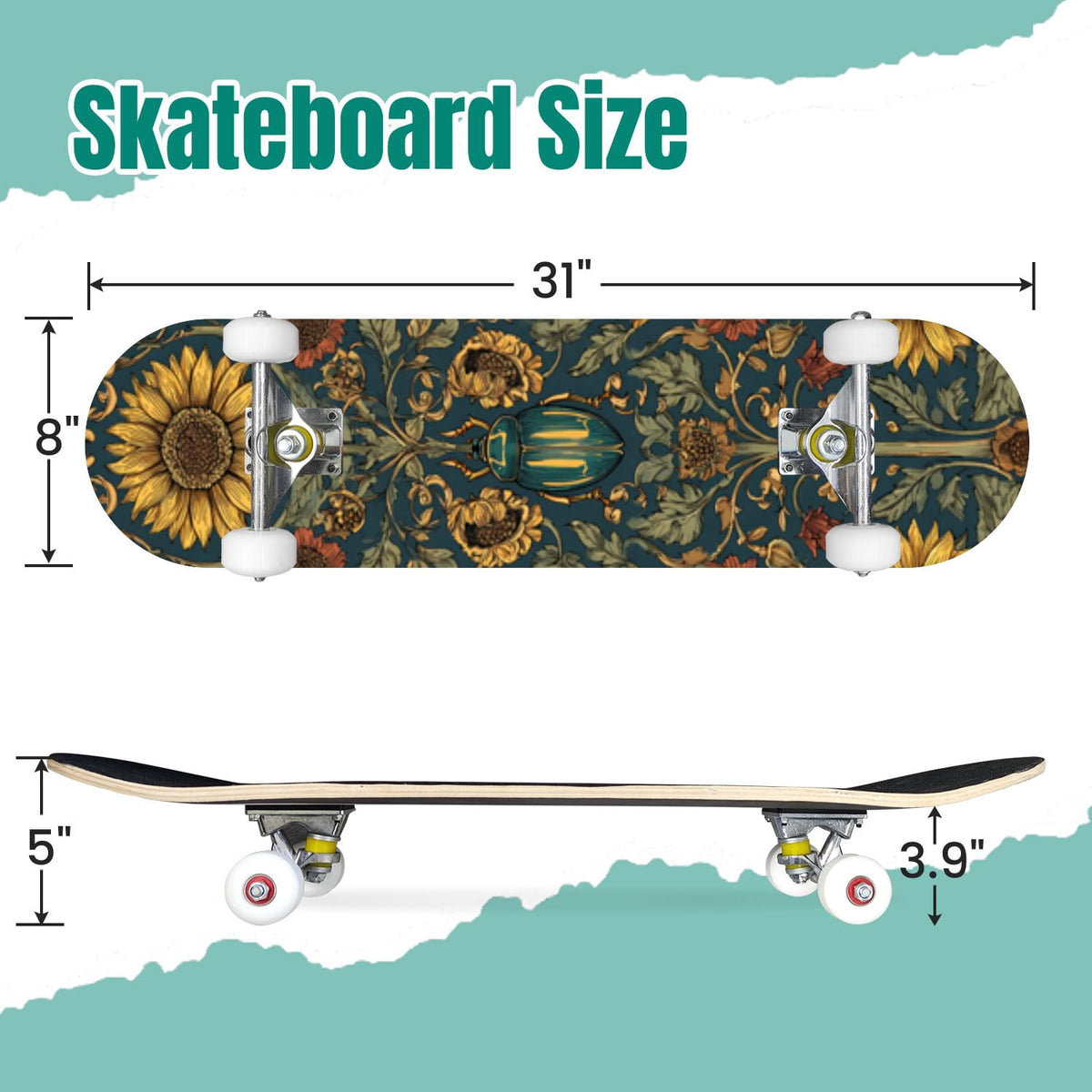 Vintage Botanical Lavender Candles Potion Bottles Green 31" x 8" Complete Skateboard, 7-Ply Canadian Maple Double Kick Trick Board for Kids and Beginners Adult Gifts