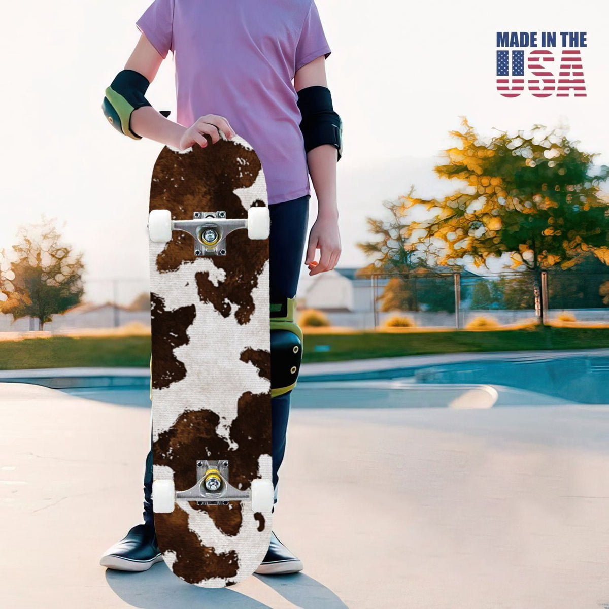 31"x8" Complete Skateboards for Beginners,Leopard Print Black Brown Beige Double Kick 7 Ply Canadian Maple Deck Skateboard with Wheels, Gifts for Kids Teens