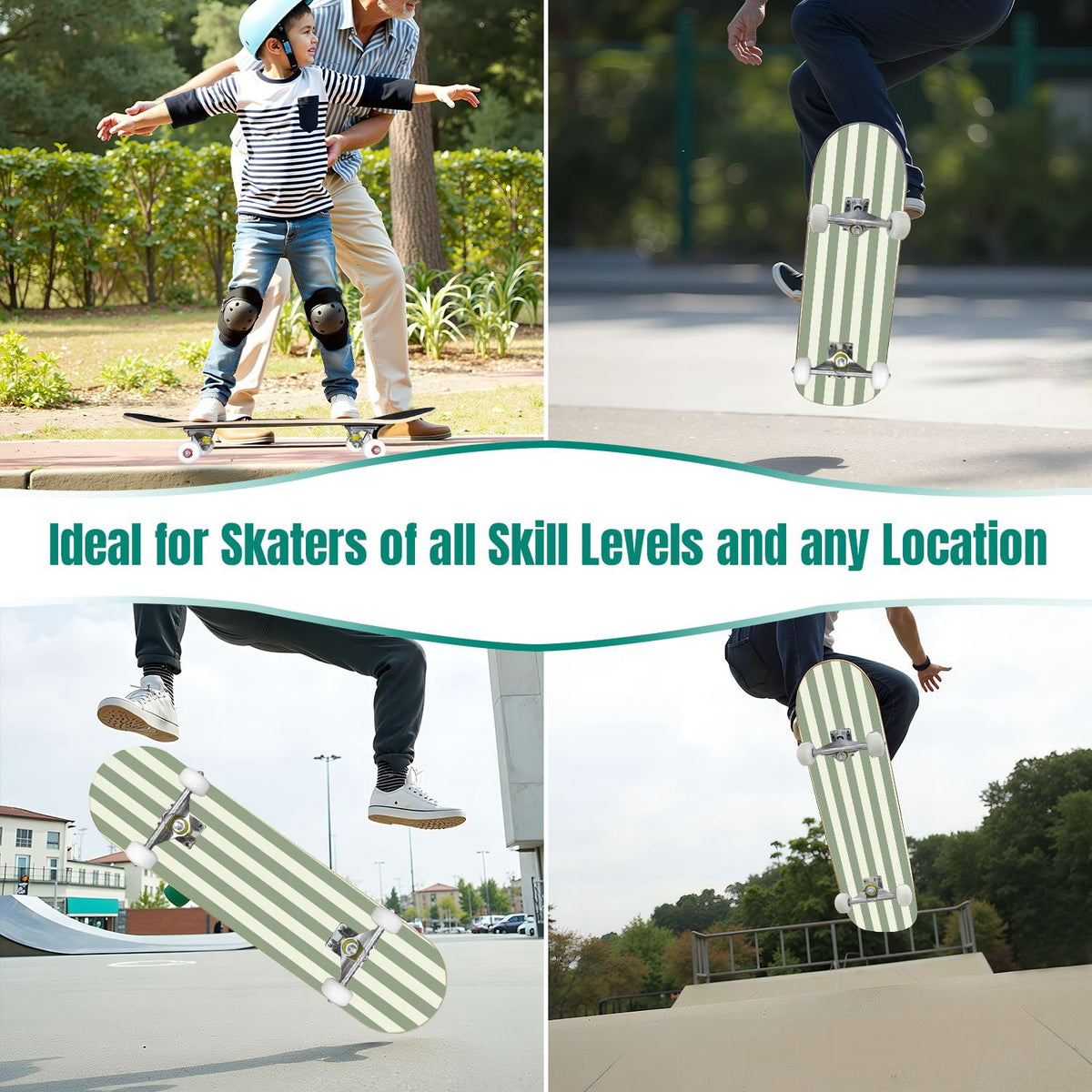 31"x8" Complete Skateboards for Beginners,Pastel Pink Vertical Stripe Minimalist Soft Design Double Kick 7 Ply Canadian Maple Deck Skateboard with Wheels, Gifts for Kids Teens