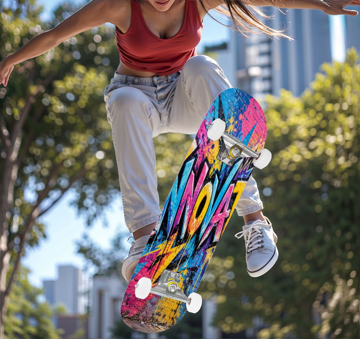 Complete Skateboard Paint Splash Explosion 31 Inch 7-Ply Maple Skateboard with PU Wheels and Aluminum Trucks, Ready-to-Ride Skateboard for Beginners, Teens and Adults