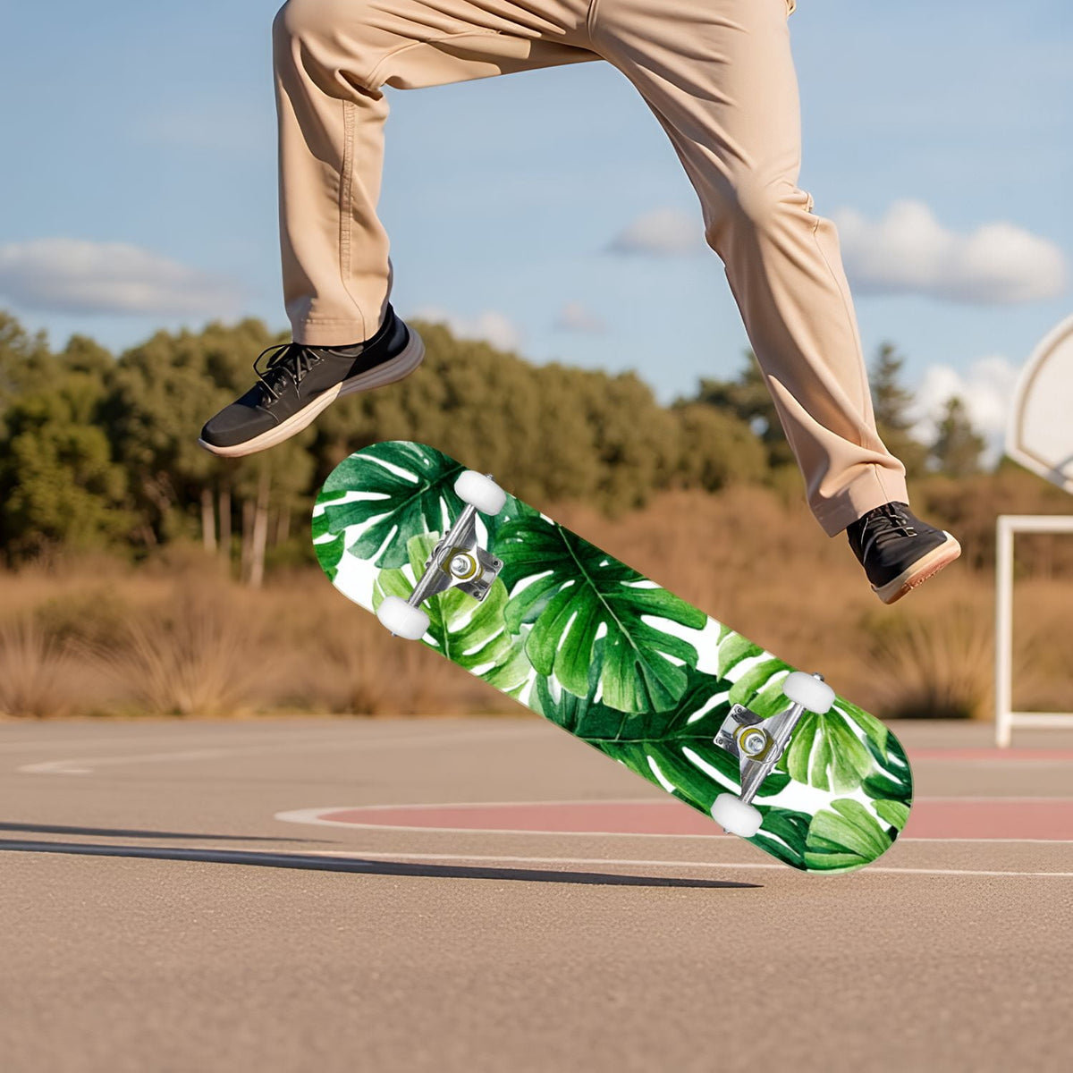 Autumn Forest Camouflage Oak Leaves Tree Branches 31" x 8" Complete Skateboard, 7-Ply Canadian Maple Double Kick Trick Board for Kids and Beginners Adult Gifts