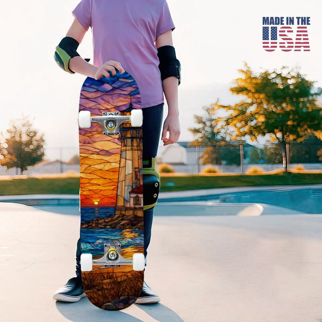 31"x8" Complete Skateboards for Beginners, White Birch Tree Bark Natural Knots Horizontal Lines Double Kick 7 Ply Canadian Maple Deck Skateboard with Wheels, Gifts for Kids Teens