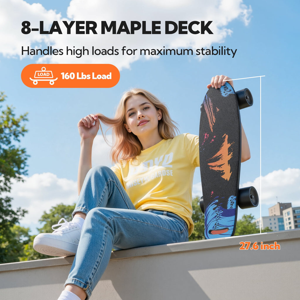 EBOSSOM Electric Skateboard with 350W Motor, 27" Eboard with Remote Control, 4 Modes Max 10Mph, 8 Layers Deck,Gifts for Beginners and Teens,ES6 SE