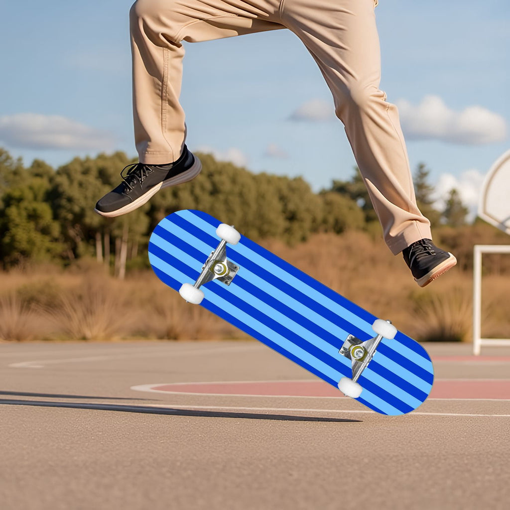 Yellow White Vertical Striped Soft Gradient Lines Minimalist Design 31" x 8" Complete Skateboard, 7-Ply Canadian Maple Double Kick Trick Board for Kids and Beginners Adult Gifts