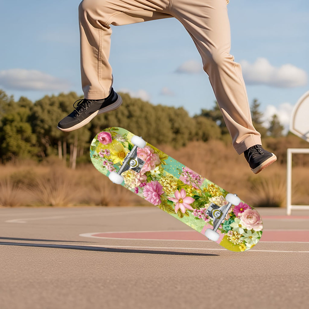 Autumn Forest Camouflage Oak Leaves Tree Branches 31" x 8" Complete Skateboard, 7-Ply Canadian Maple Double Kick Trick Board for Kids and Beginners Adult Gifts