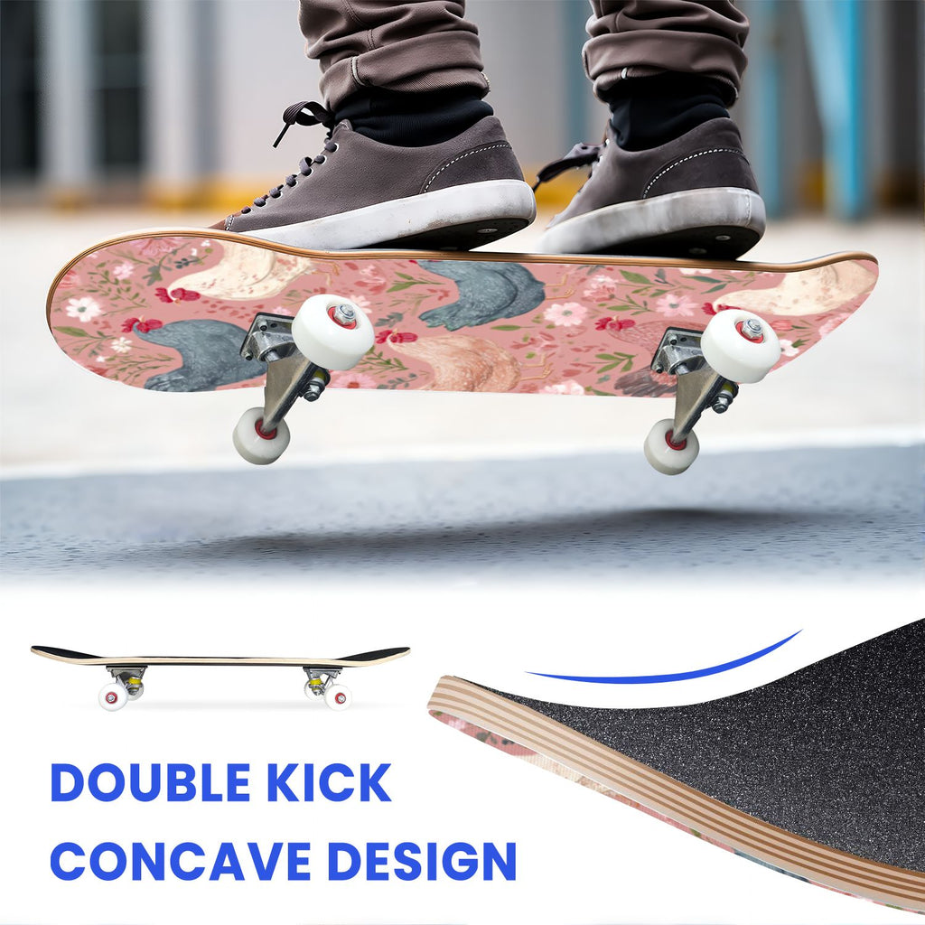 31"x8" Complete Skateboards for Beginners, Soft Blue Cream Striped Design Double Kick 7 Ply Canadian Maple Deck Skateboard with Wheels, Gifts for Kids Teens