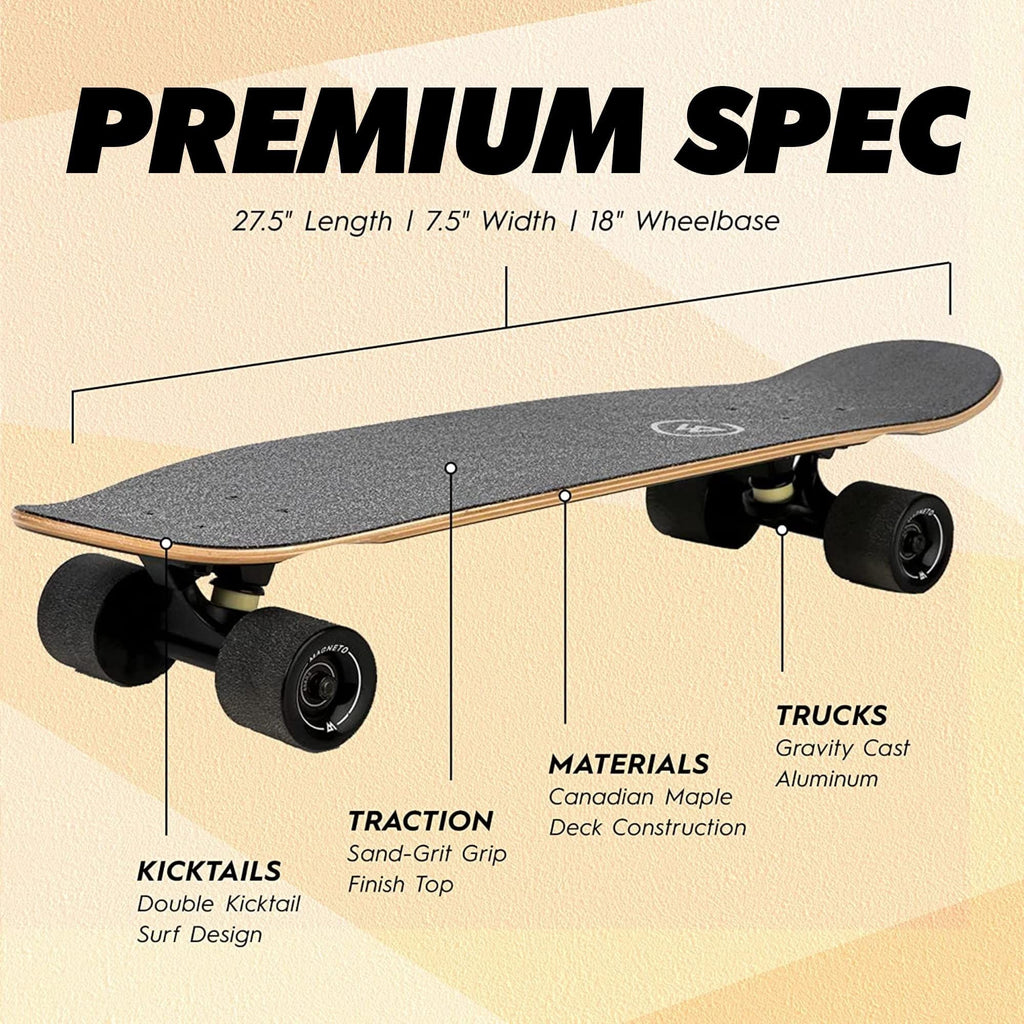 Magneto Cruiser Skateboard - Portable Adult Cruiser Board & Double Kicktail Deck - Kids 6-8 Skateboard with Tiki Style - 27.5 x 7.5 in Deck, 7-Ply Canadian Maple