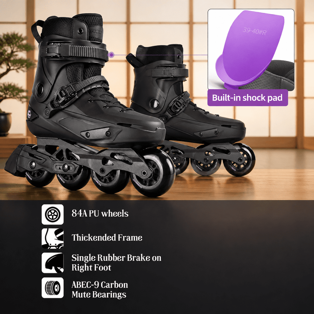 Black USM8-9/USL9-9.5 Professional Inline Skates for Adult Men and Women