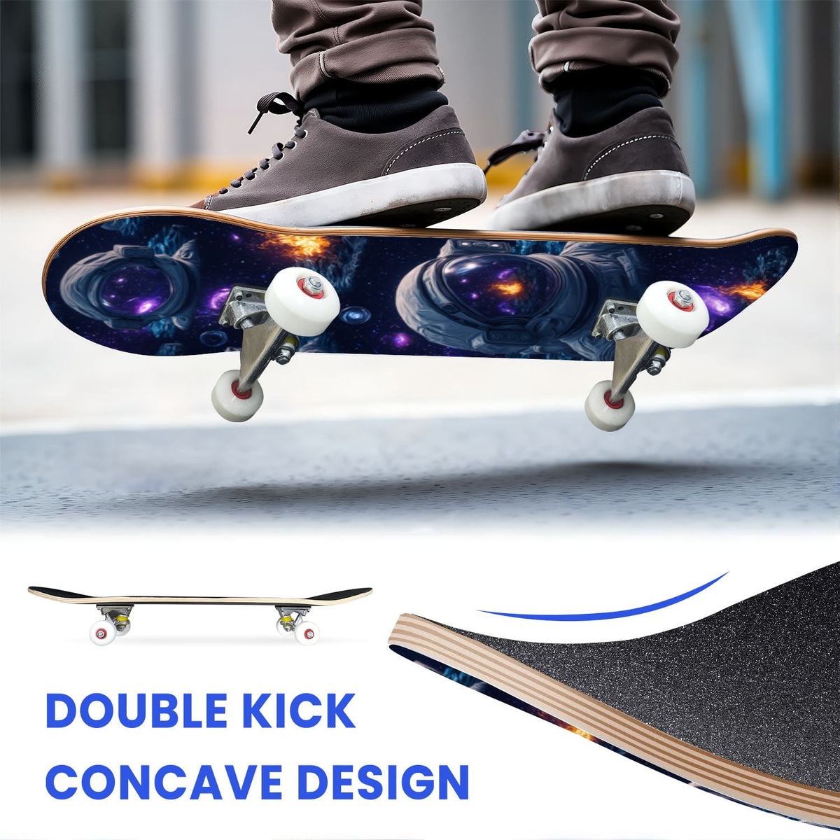 31"x8" Complete Skateboards for Beginners,Bold Stained Glass Western Double Kick 7 Ply Canadian Maple Deck Skateboard with Wheels, Gifts for Kids Teens