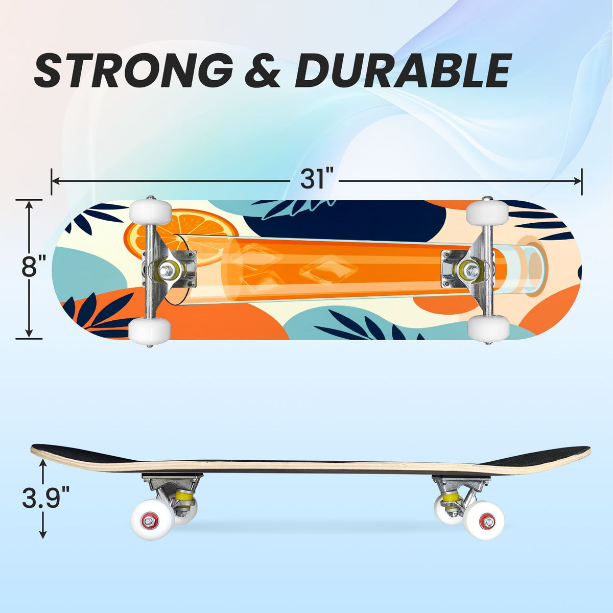 31"x8" Complete Skateboards for Beginners, Pink Bow Heart Vertical Stripes Romantic Double Kick 7 Ply Canadian Maple Deck Skateboard with Wheels, Gifts for Kids Teens