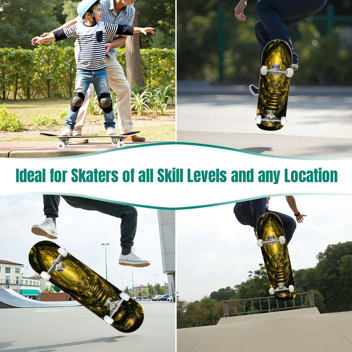 3D Nude Visual Effect Yellowish Brown Layered Chrysanthemum 31" x 8" Complete Skateboard, 7-Ply Canadian Maple Double Kick Trick Board for Kids and Beginners Adult Gifts