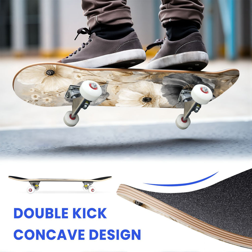31"x8" Complete Skateboards for Beginners, Soft Blue Cream Striped Design Double Kick 7 Ply Canadian Maple Deck Skateboard with Wheels, Gifts for Kids Teens