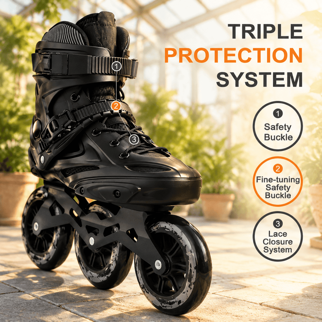 Black Men5.5-6/Women6.5-7/25cm 3-Wheel Inline Skates for Adult Fitness Speed Racing