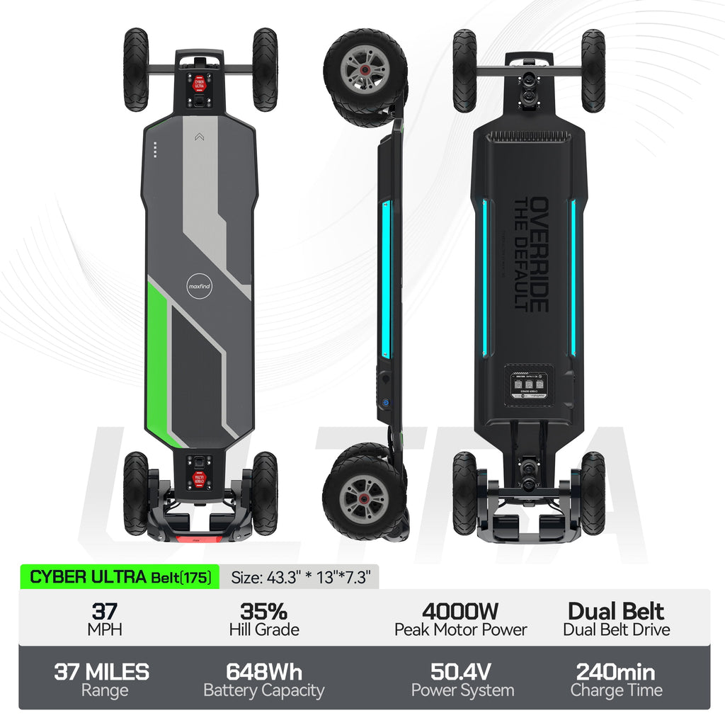MAXFIND FF Belt Electric Skateboard for Adults, 25 Mile Electric Longboard with Remote, Fast Swap Battery, Black