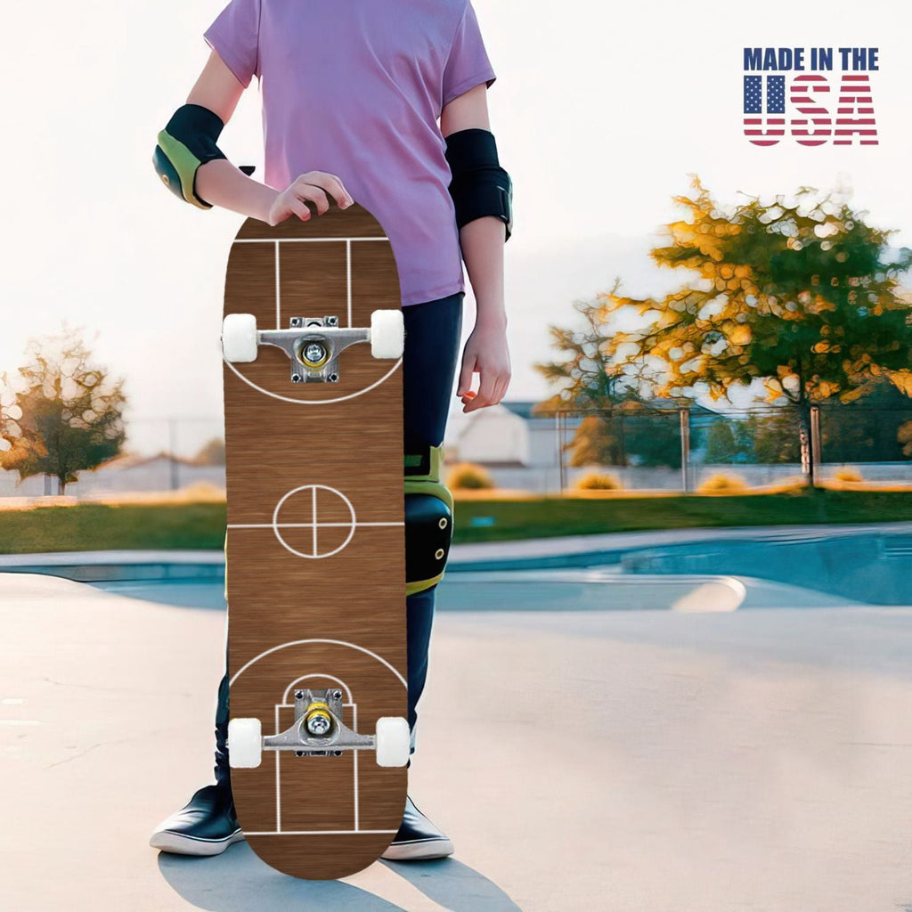 31"x8" Complete Skateboards for Beginners,Vintage Baseball Worn Red Stitches Rustic Double Kick 7 Ply Canadian Maple Deck Skateboard with Wheels, Sports Gifts for Kids Teens