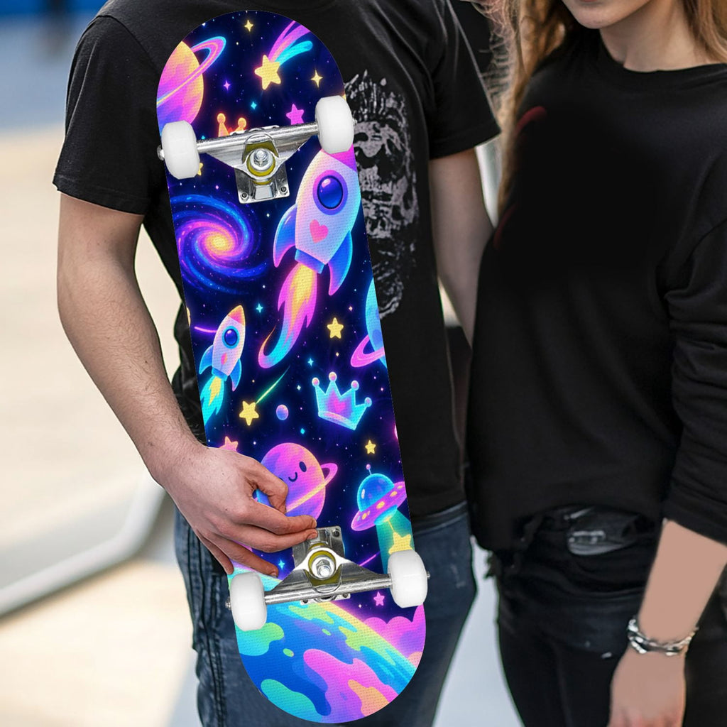 Complete Skateboard Colorful Hearts Graffiti 31 Inch 7-Ply Maple Skateboard with PU Wheels and Aluminum Trucks, Ready-to-Ride Skateboard for Beginners, Teens and Adults