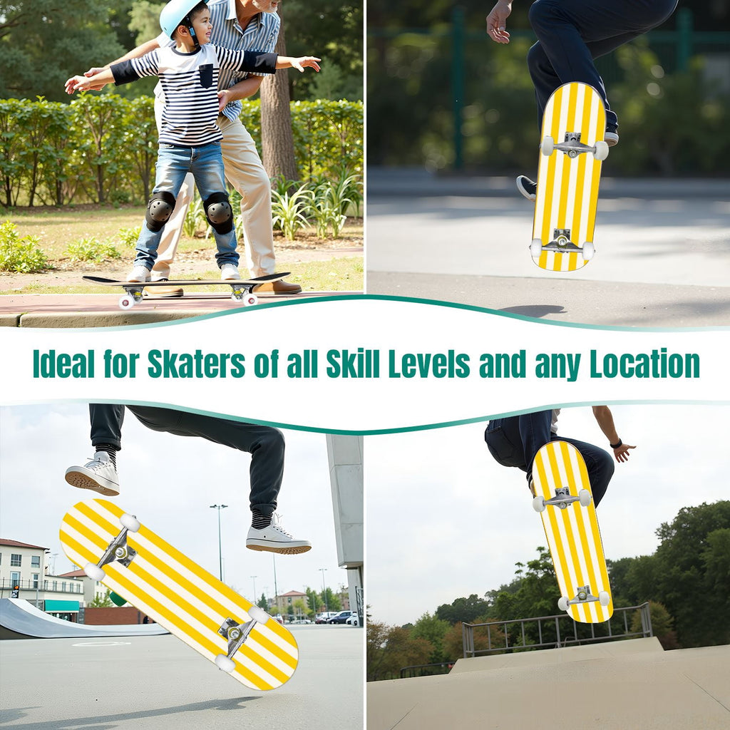 31"x8" Complete Skateboards for Beginners,Pink Cream Vertical Stripes Double Kick 7 Ply Canadian Maple Deck Skateboard with Wheels, Gifts for Kids Teens