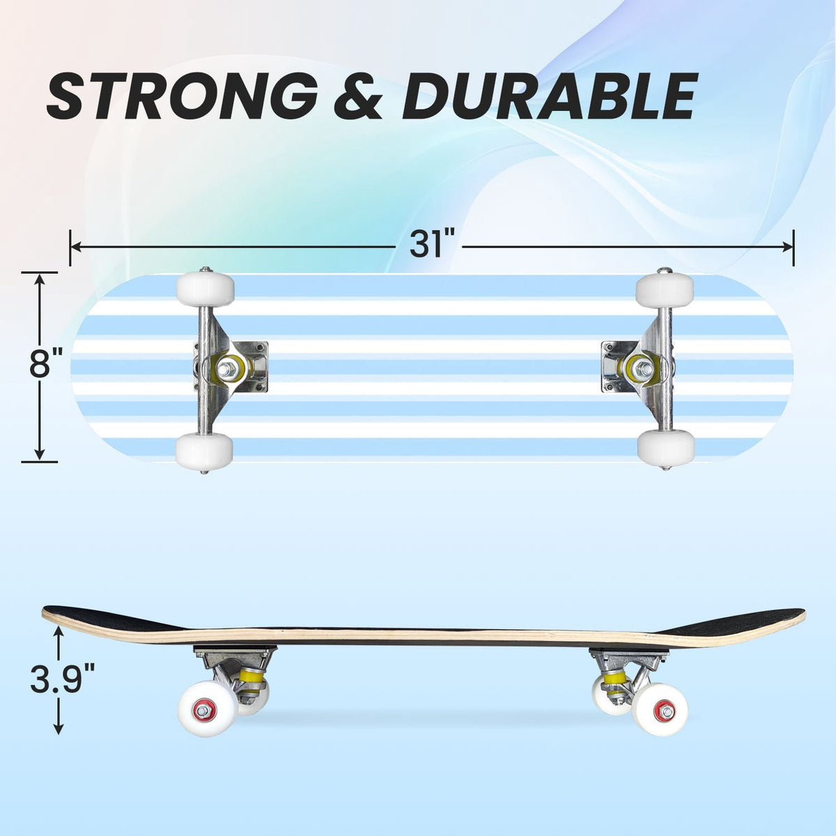 31"x8" Complete Skateboards for Beginners,Pastel Pink Vertical Stripe Minimalist Soft Design Double Kick 7 Ply Canadian Maple Deck Skateboard with Wheels, Gifts for Kids Teens
