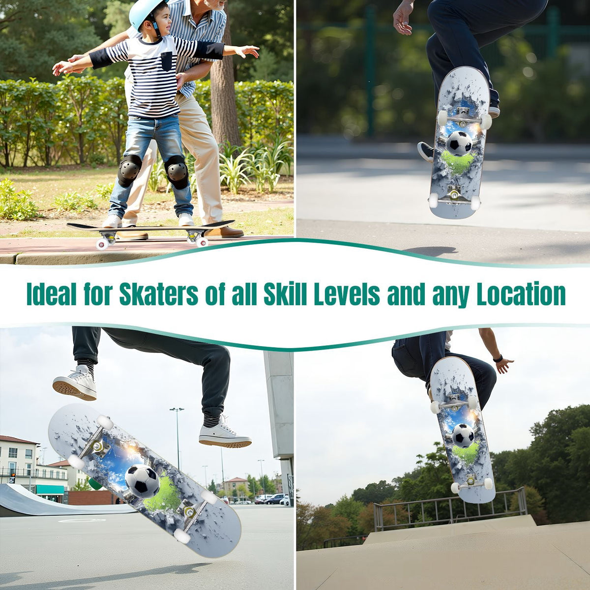 31"x8" Complete Skateboards for Beginners,baseball stadium giant baseballs sunset sky Double Kick 7 Ply Canadian Maple Deck Skateboard with Wheels, Gifts for Kids Teens