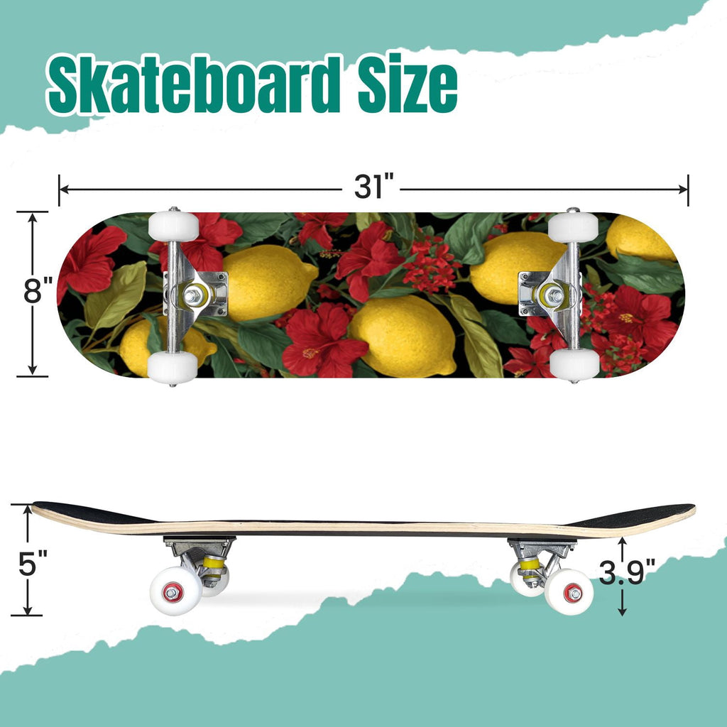 Seashells Starfish Sandy Beach Soft Lighting 31" x 8" Complete Skateboard, 7-Ply Canadian Maple Double Kick Trick Board for Kids and Beginners Adult Gifts