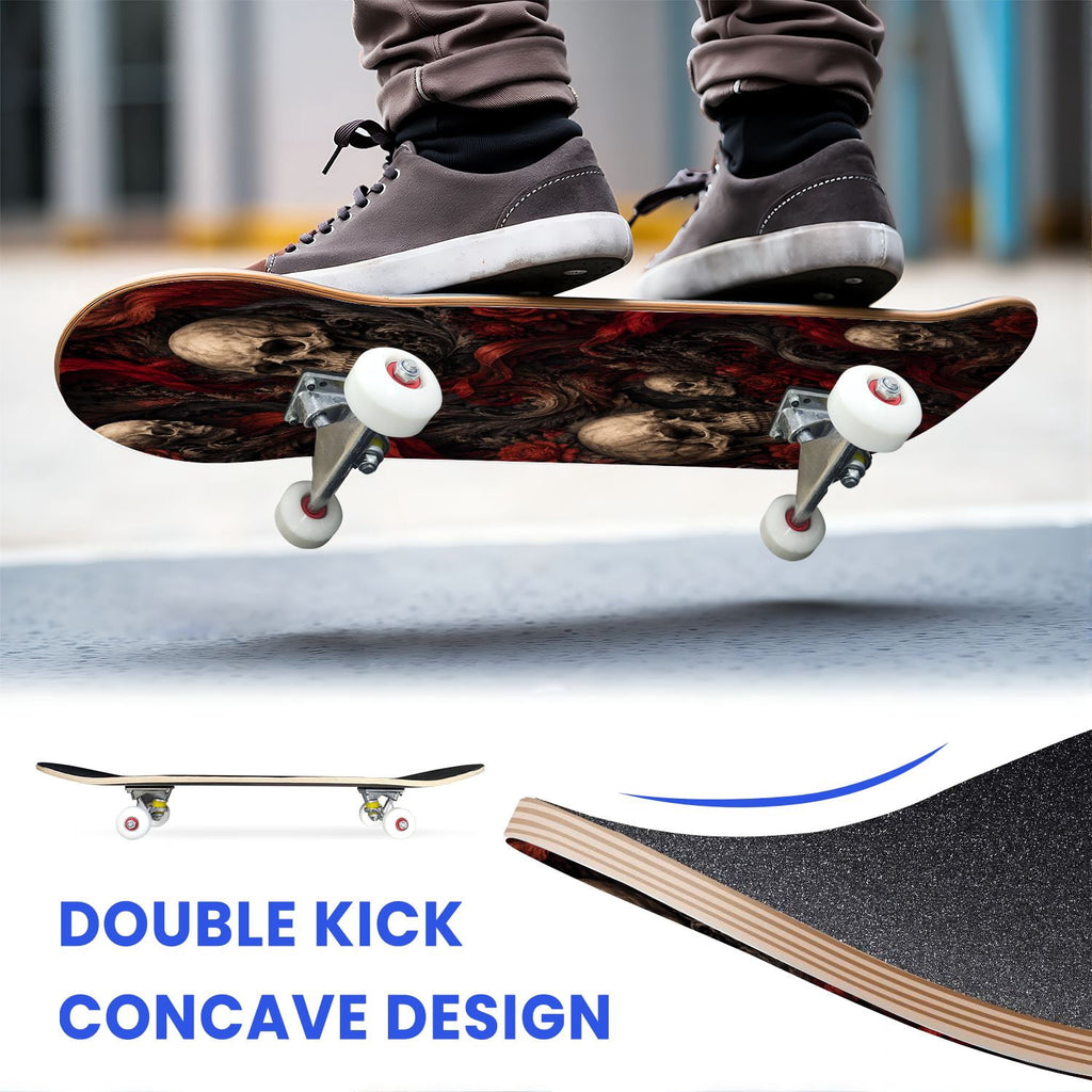 31"x8" Complete Skateboards for Beginners,Cute Ghosts Purple Bows Bats Lilac Halloween Double Kick 7 Ply Canadian Maple Deck Skateboard with Wheels, Gifts for Kids Teens