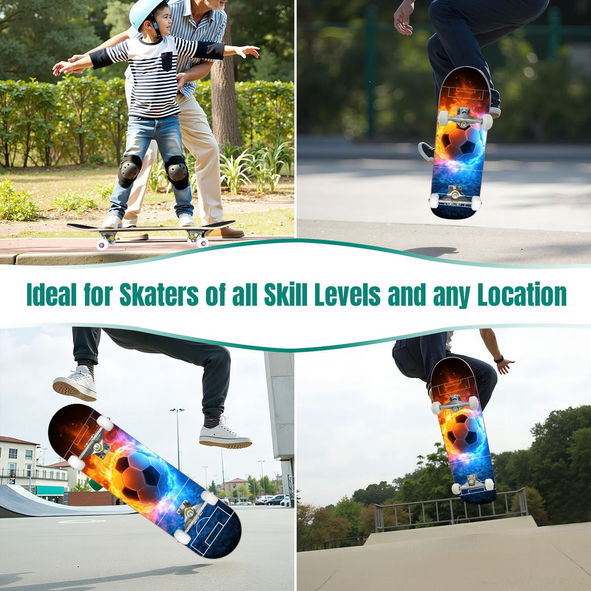 31"x8" Complete Skateboards for Beginners,Close up Baseball Red Stitches Leather Double Kick 7 Ply Canadian Maple Deck Skateboard with Wheels, Sports Gifts for Kids Teens