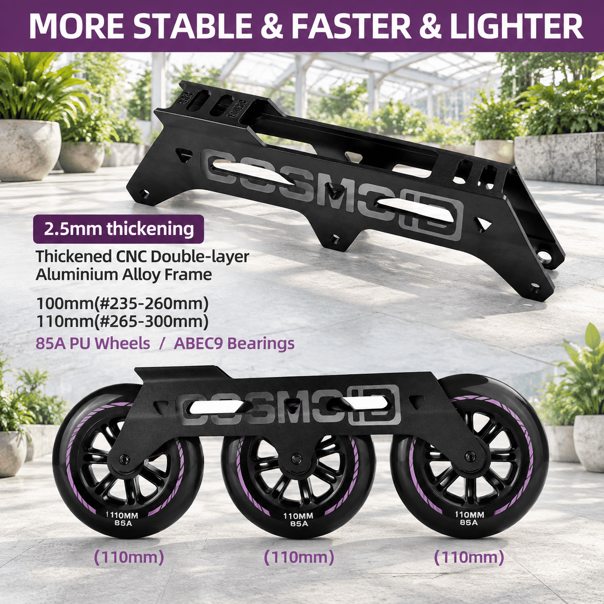 Adult Inline Skates, 3-Wheel High Performance Roller Skates for Men and Women, Size USM13.5-14.5/USL14.5-15.5