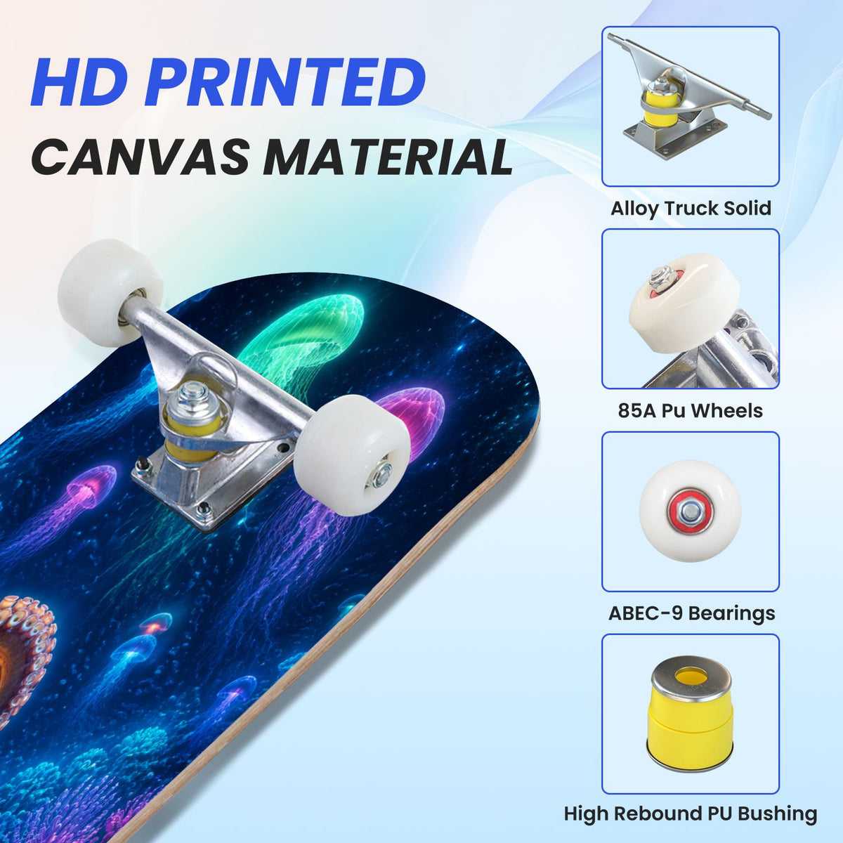 31"x8" Complete Skateboards for Beginners, Colorful Turtle Floral Shell Starry Night Marine Life Double Kick 7 Ply Canadian Maple Deck Skateboard with Wheels, Gifts for Kids Teens
