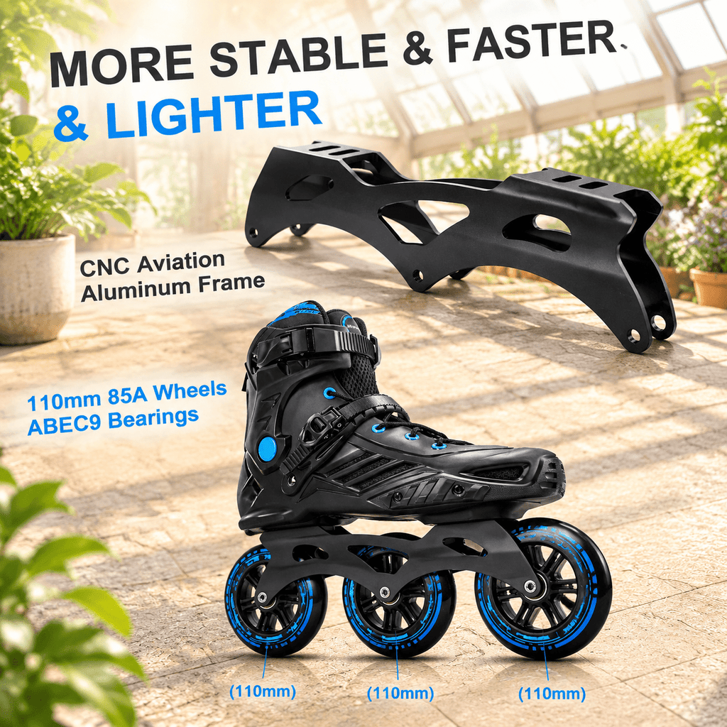Black Men5.5-6/Women6.5-7/25cm 3-Wheel Inline Skates for Adult Fitness Speed Racing
