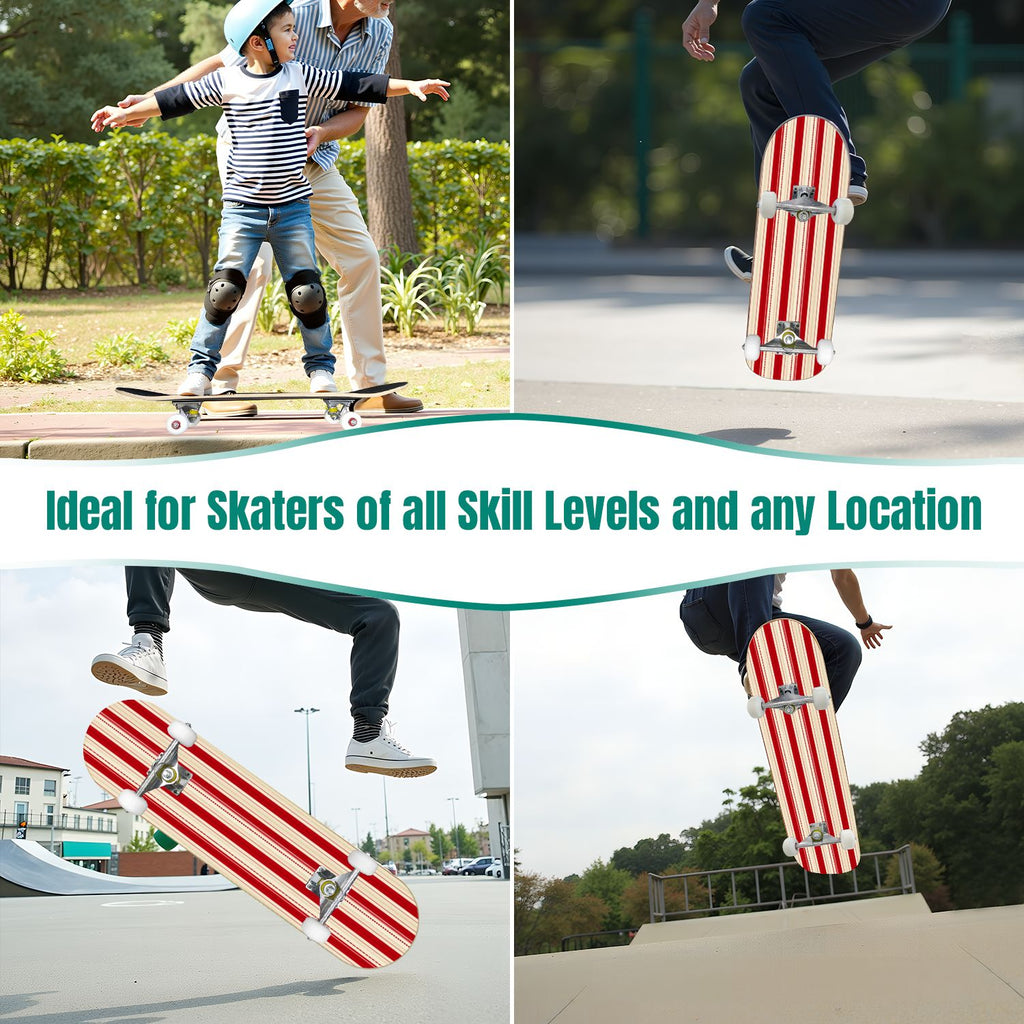 Vintage Floral Bird Sepia Tones 31" x 8" Complete Skateboard, 7-Ply Canadian Maple Double Kick Trick Board for Kids and Beginners Adult Gifts