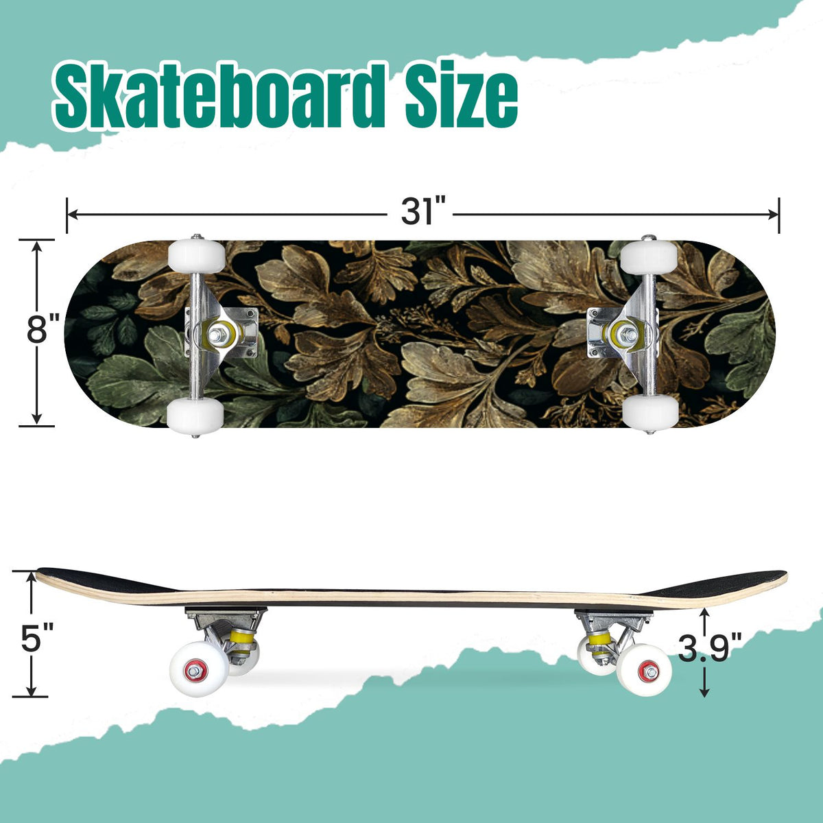 Vibrant Chrysanthemum Floral Bold Pink Purple Blooms 31" x 8" Complete Skateboard, 7-Ply Canadian Maple Double Kick Trick Board for Kids and Beginners Adult Gifts