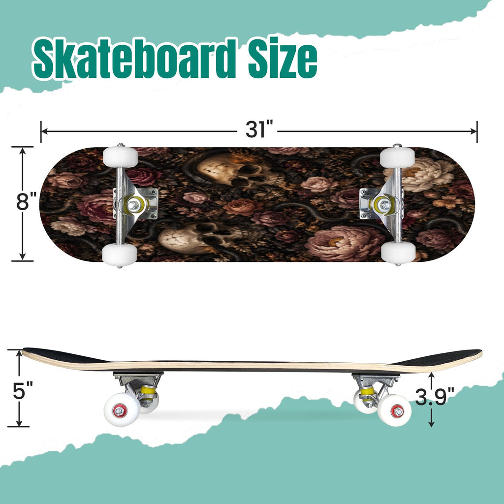 Forest Tree Wood Green Pine Trees Autumn Leaves Fog Misty 31" x 8" Complete Skateboard, 7-Ply Canadian Maple Double Kick Trick Board for Kids and Beginners Adult Gifts