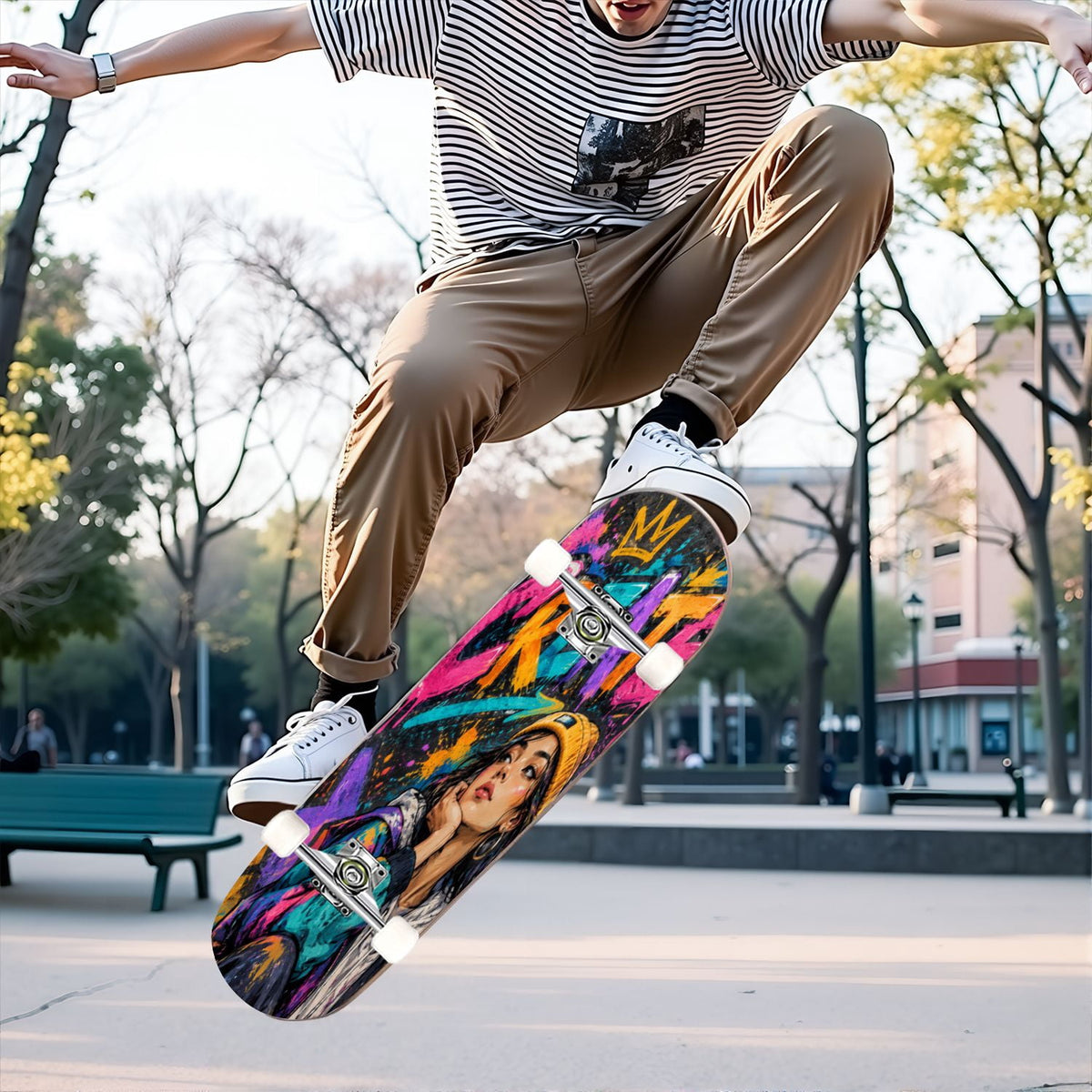Complete Skateboard Vibrant Brush Stroke Art 31 Inch 7-Ply Maple Skateboard with PU Wheels and Aluminum Trucks, Ready-to-Ride Skateboard for Beginners, Teens and Adults