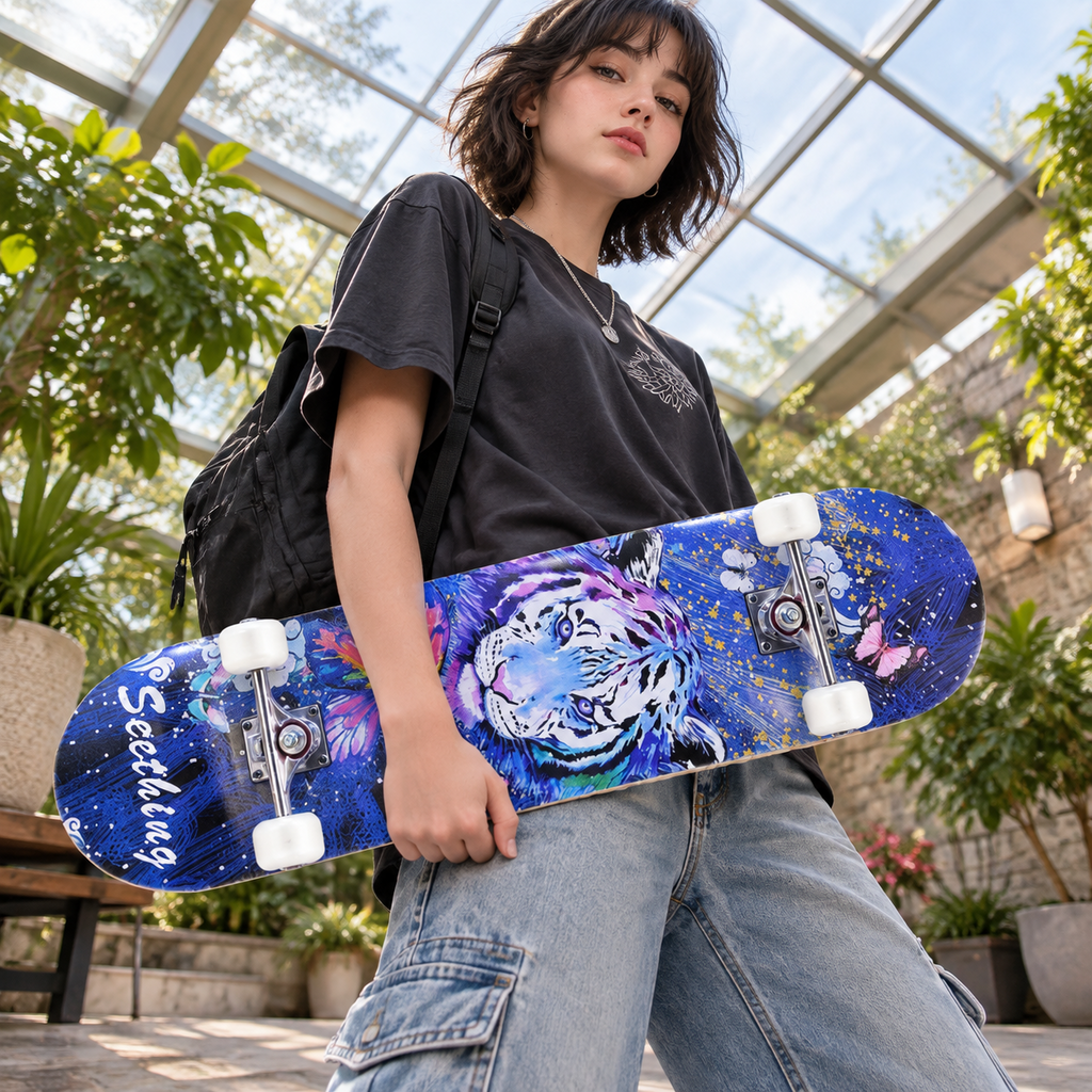 31-inch Complete Skateboard with 8-ply Maple Deck and ABEC-11 Bearings